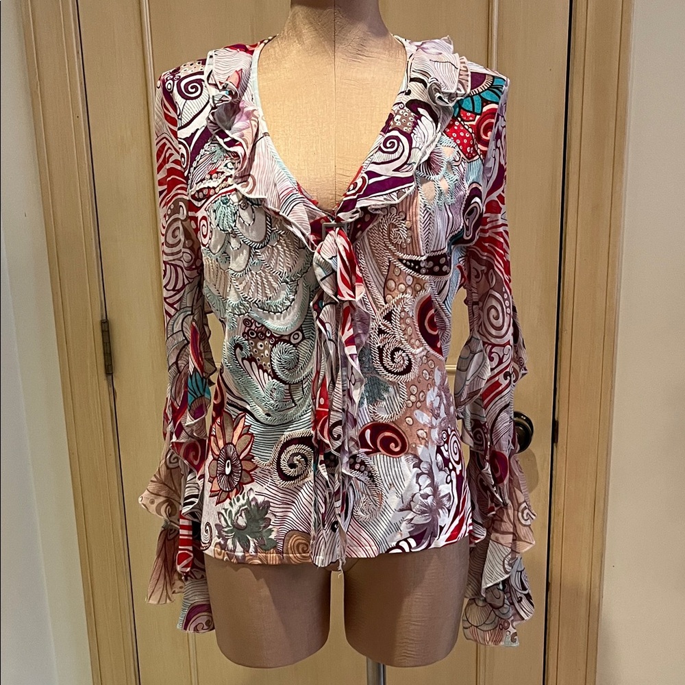 ALBERTO MAKALI Y2K Fairy Boho Bead/Sequin Floral/Paisley Whimsical Party Top  XL